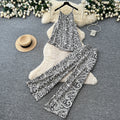 Lazy style printing vest loose pantseleganttwo-piece set women's summer flesh-covering slimming lookhigh waistslimming looksuit outfit