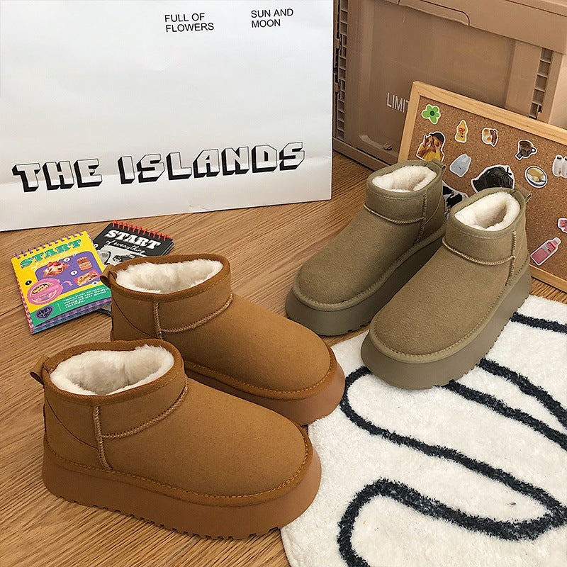 Fleece-lined snow boots for women, thick-soled, 2026 winternew arrival fur all-in-one short boots, thickened non-slip cotton shoes