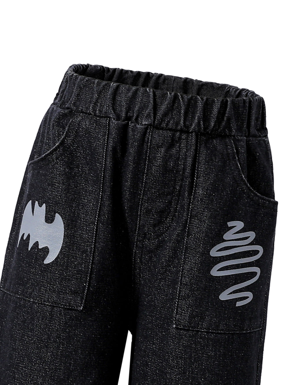 kidsjeans black stylishprinting veneer loose pants elastic pants american girlstraight-leg pants