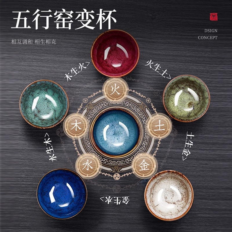 Kiln jianzhan tea cup tea set gift box suit ceramic five elements cup for home tea bowl tea cup porcelain master cup phantom color
