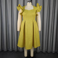new arrivaleleganceruffles square neck dress rose jacquardhigh waist banquet a swing evening dress dress
