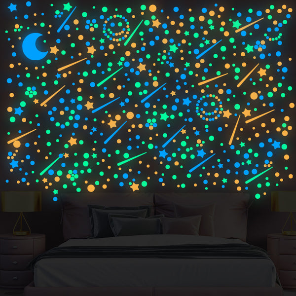 Y001  green light blue light orange light sticker self-adhesive luminous wall sticker children's room decoration star moon fluorescent sticker