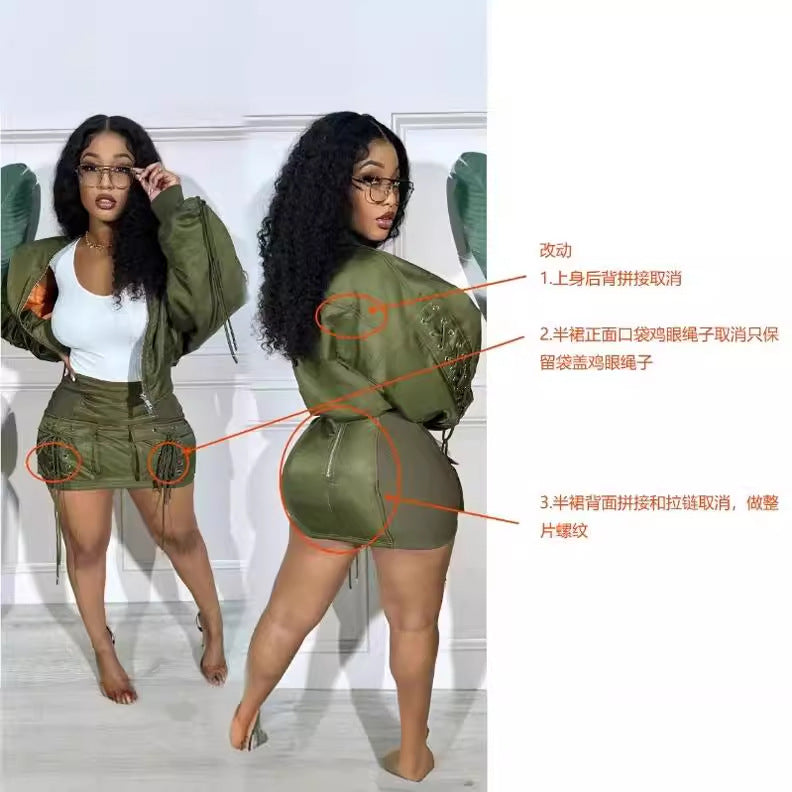 Exclusive custom link for european and american women's apparel: sexy lace-up women's skirt set