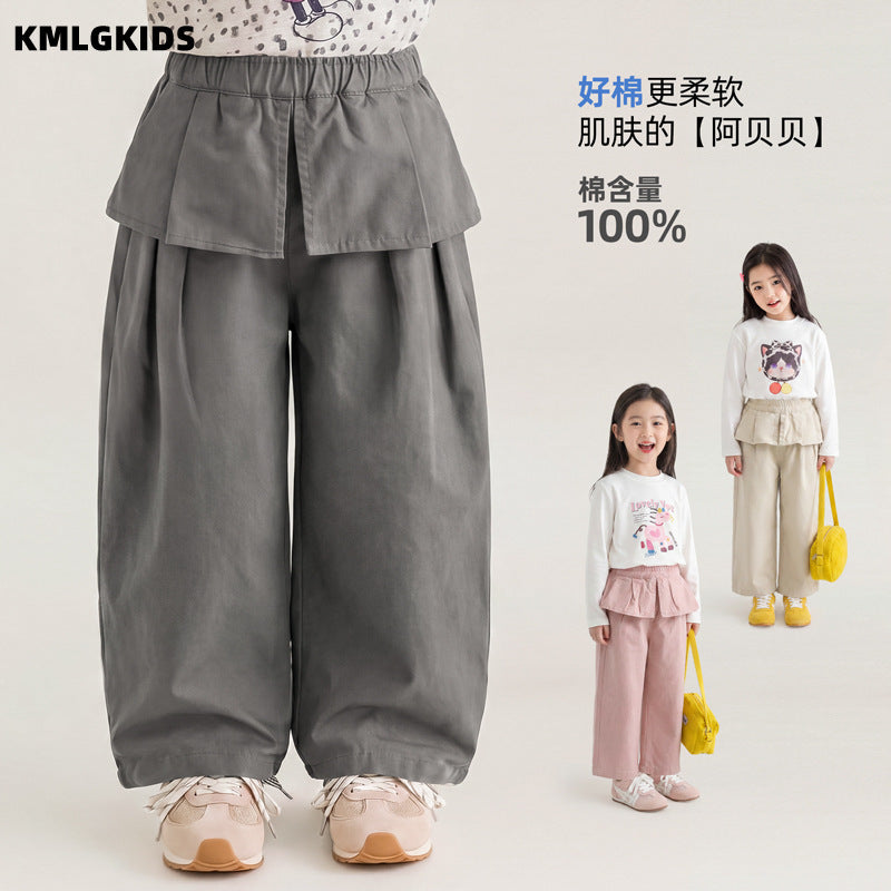 autumnew arrivalgirl side curtain lacestraight-leg pantsk-styleeasiest for matchcasualfashionruffles pants