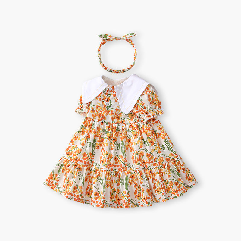 Girls' dress, category a,  short-sleeve baby dress, girls' summer dress, children's square neck baby birthday princess dress