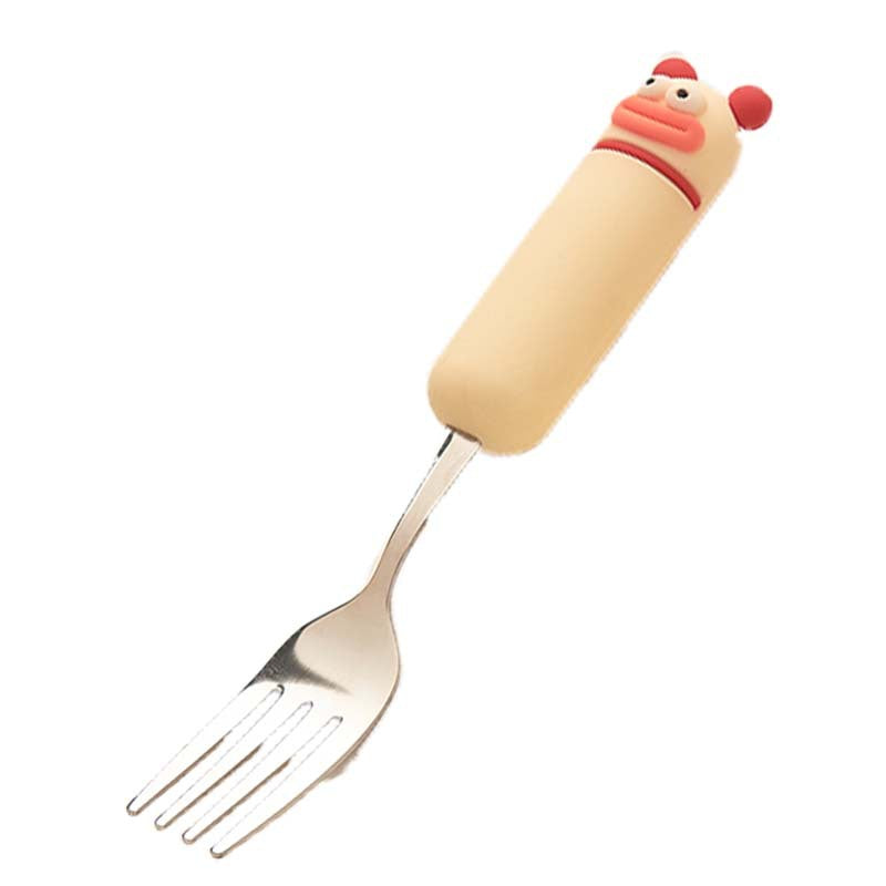 Cute cartoon fork and spoon set - high-value 304 stainless steel tableware for home use - kids' dessert forks with a fun, wide-mouth design