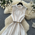 Hepburn style sleeveless dress female summerk-stylewhitehigh waist waist a-line skirt classyeleganceelegant skirt