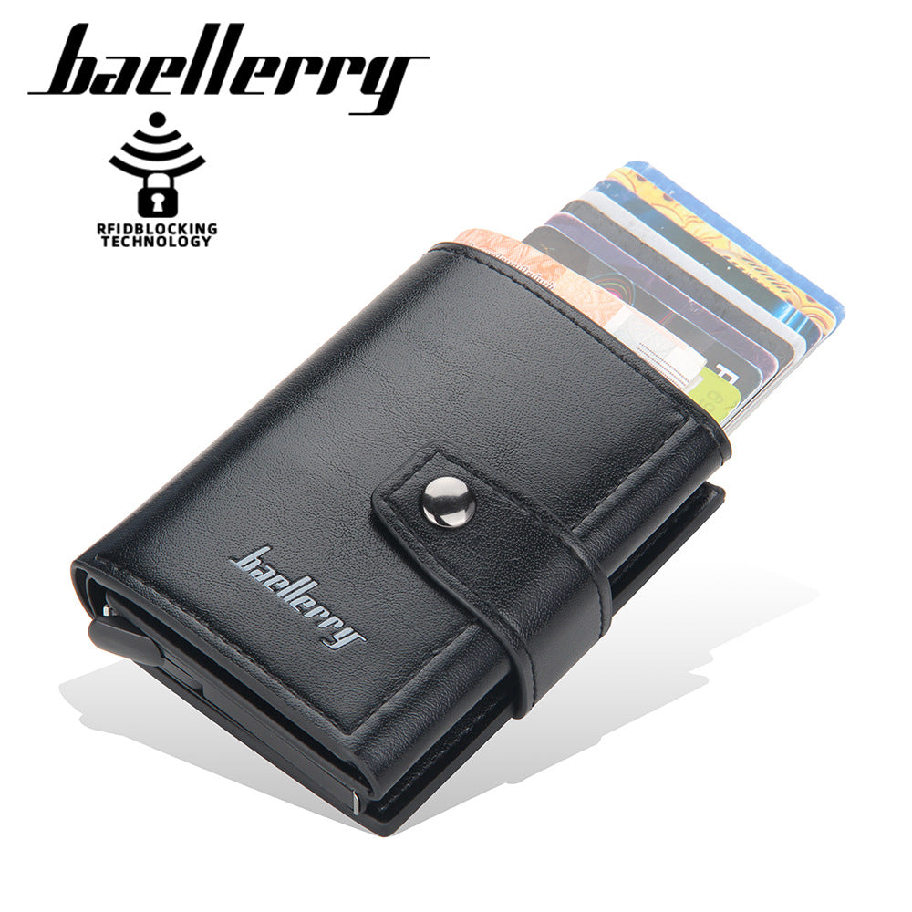 Baellerry's new men's card bag, European and American RFID aluminum box, elastic card, multi-card anti-magnetic buckle card cover wallet