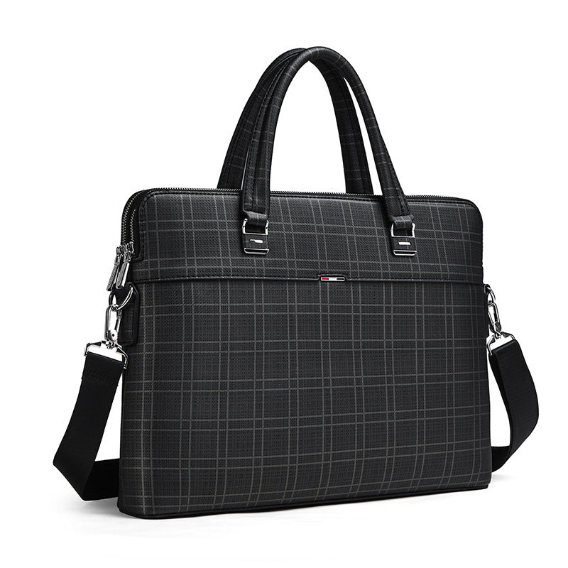 Business handbag men's bag new Korean version fashion plaid horizontal computer bag shoulder bag messenger bag briefcase