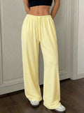 fashion light yellow casual loose pants high waist drawstring draped mop pants thin plaid