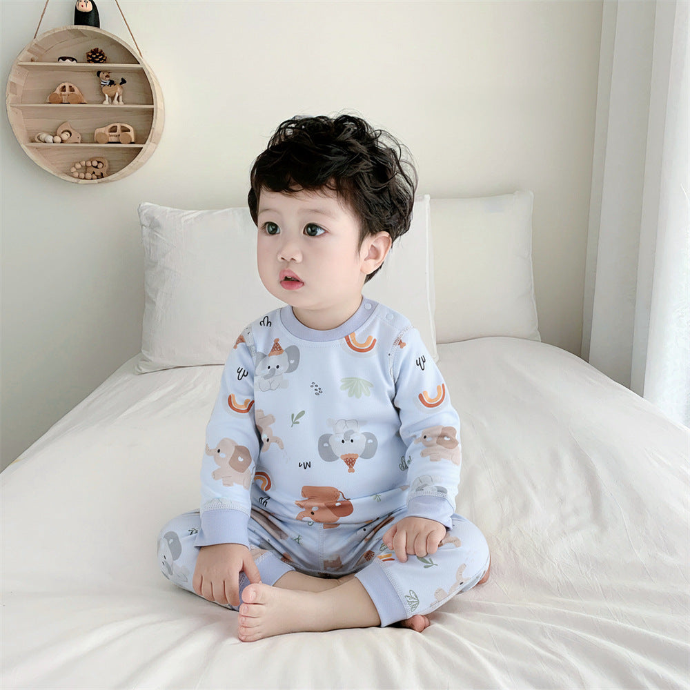 Baby pure cotton boneless high waist belly protection fall and winter autumn clothes suit baby heattechseparatessuit baby suit