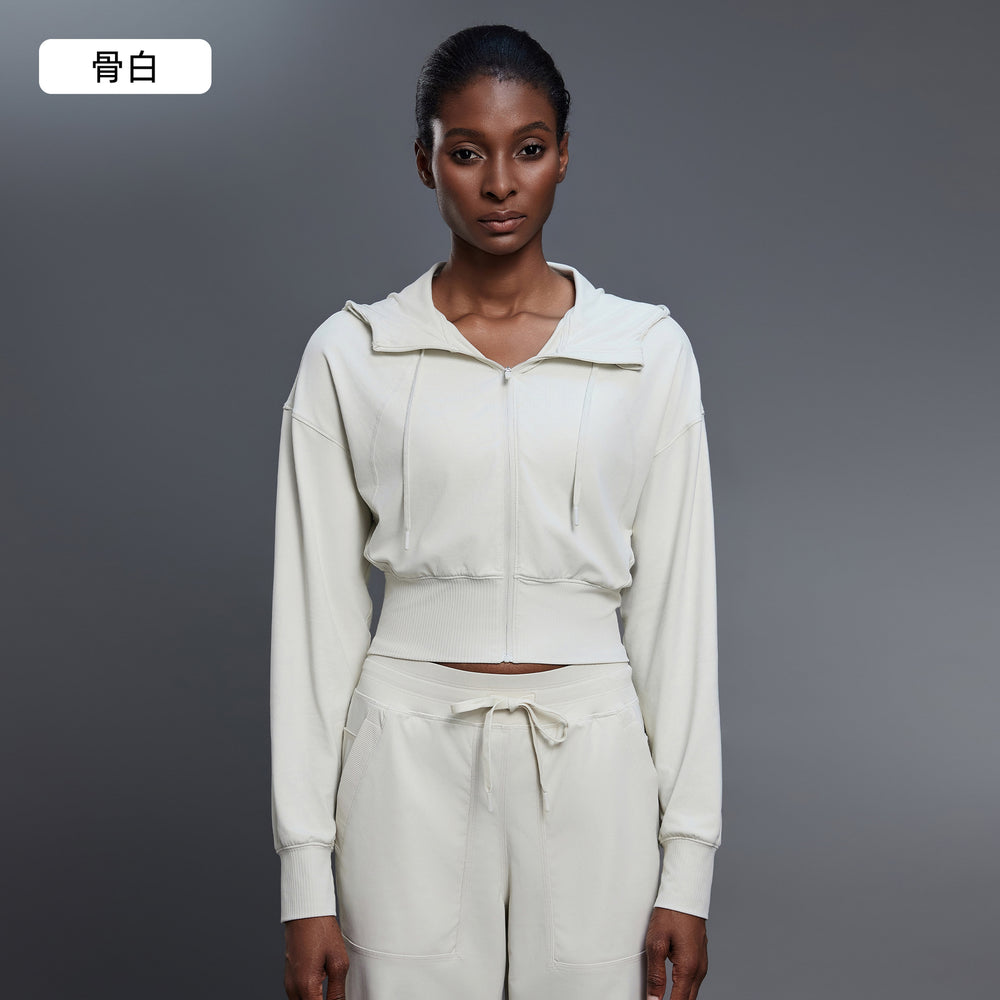Hooded sports outwear women's spring & fallshort waist cardigan long sleeve tops yoga fitness wear jacket d25147