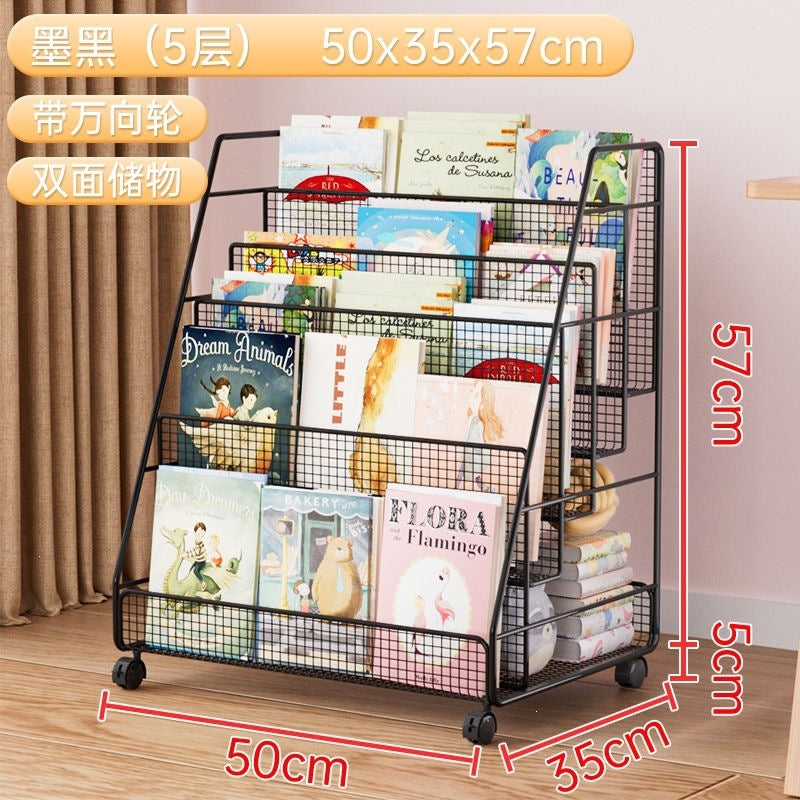 Mobile bookshelf kids picture book storage under-desk organizer floor-standing universal wheel home simple student bookcase
