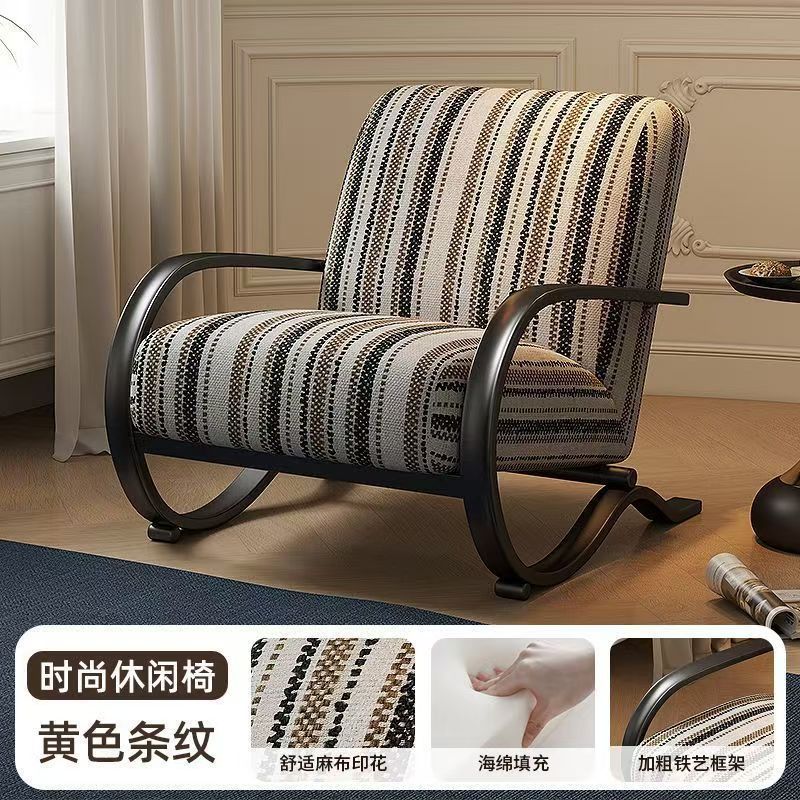 Retro sofa chair single burke casual chair balcony living room bedroom for homeplaid single chair lazy sofa manufacturer