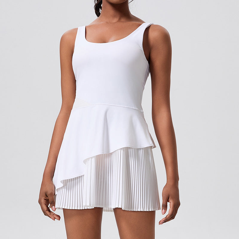 Outwear running butt lift one-piece tennis skirt outdoor with chest pad tight elastic slimming look sports dress for women yoga