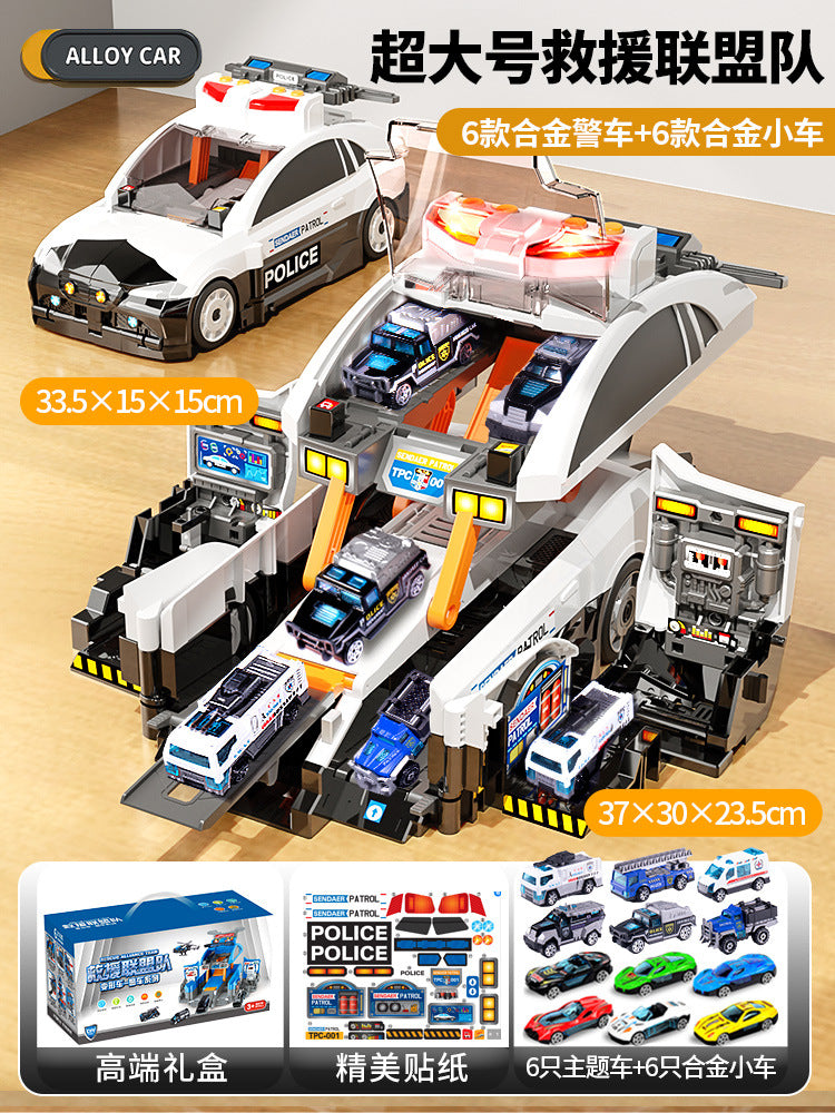 New children's storage scene fire police car deformation ejection track parking lot sound and light puzzle model toy car