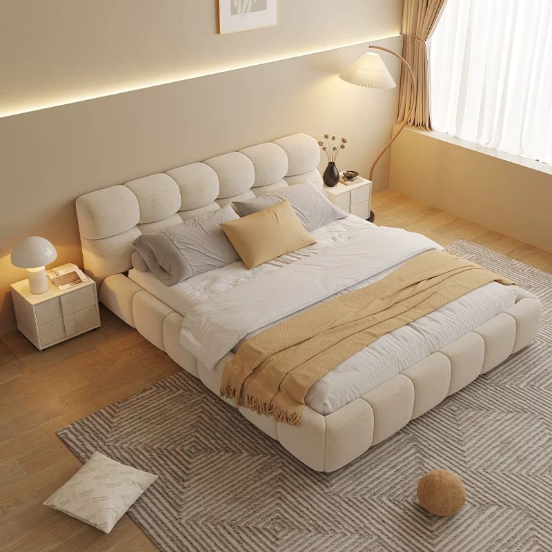 Popular solid wood bed leather bed double bed cream style master bedroom large bed cream style light luxury modern casual puff bed