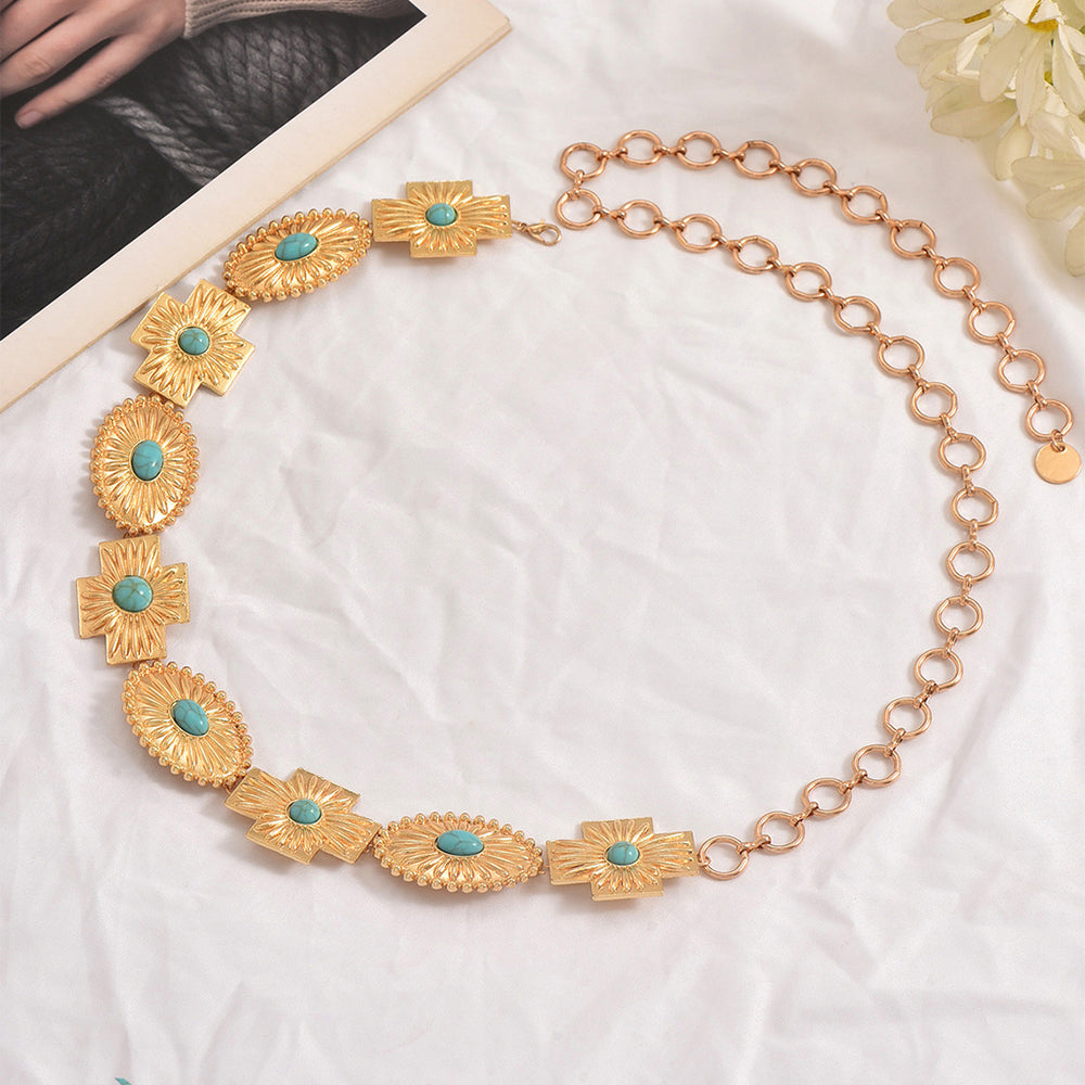 Bohemian waist chain wholesale - cross-border hot seller - faux turquoise belt accessories - light luxury high-end jewelry - women's body chain