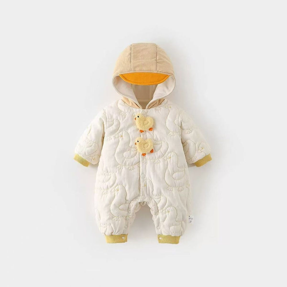 Winter baby medium-thick outwear bodysuit, warm fleece-lined romper, newborn cartoon onesie