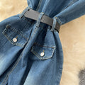 Sophisticated retro chic v-neck sleeveless jumpsuit for women -  summer collection: high-end, tie-waist denim wide-leg pants
