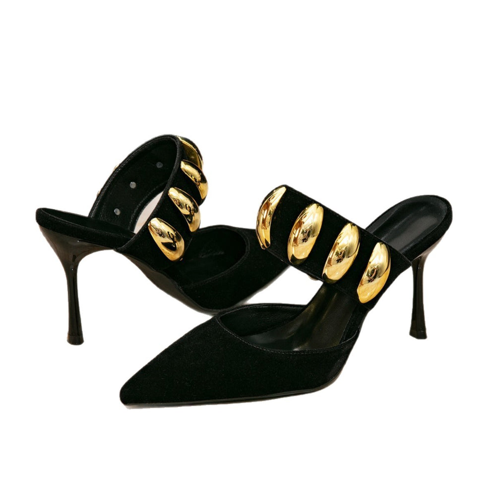 Huizhou aliexpress high heel sandals women's black stuffedfashioncasual pointed toe slip-on women's shoes cross-border exclusive