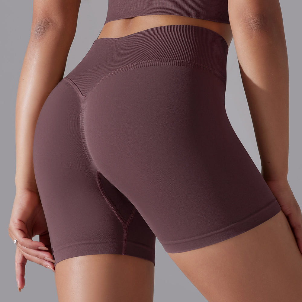 fashion seamless pure colorhigh waist hip lifting tight high elastic yoga shorts sports running fitness three-quarter pants for women