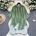 Relaxed fit shirt for women -  summer collection: effortless style, unique design, loose fit, slimming, casual, irregular striped pattern with hotfix rhinestone detailing