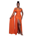 C7667 cross-border   fashion women's elegant sexy high-slit shawl dress - new arrival