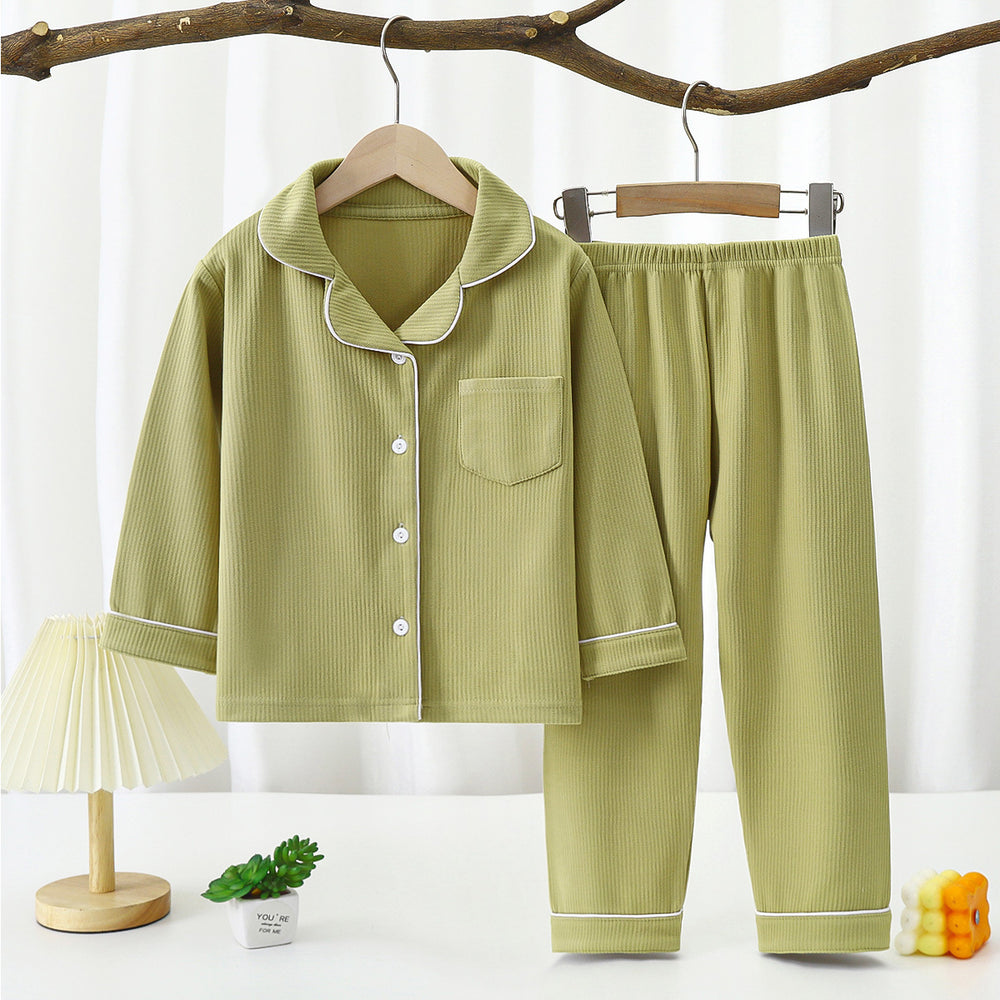 Derong pajamas kids pajamas men and women baby new autumn and winterlong sleevestwo-piece set boys and girls lapel home clothes
