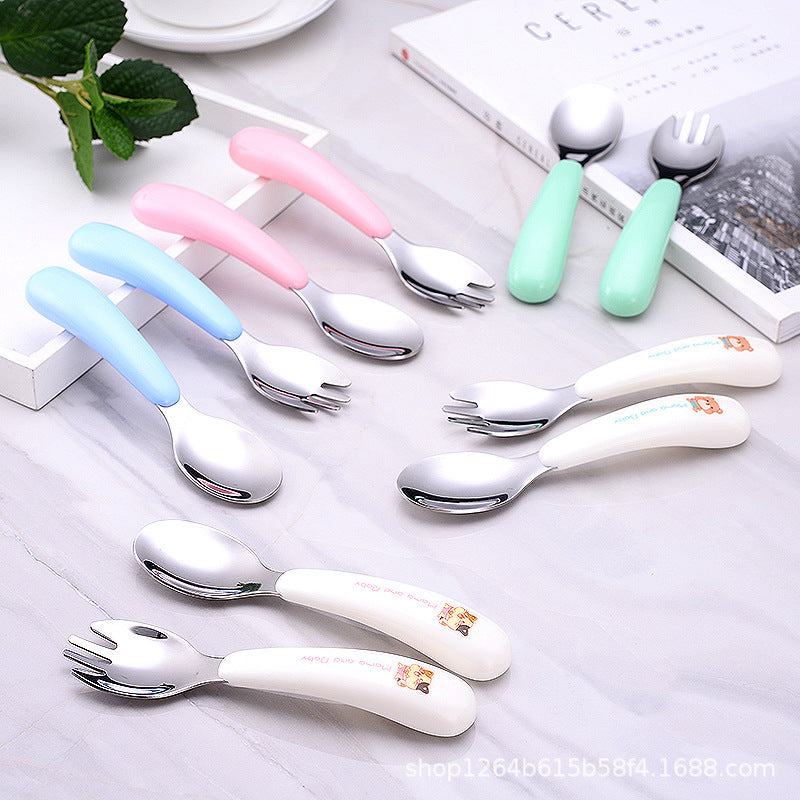 Cartoon 304 stainless steel children's tableware spoon fork box three-piece set baby tableware mother and baby gifts fork and spoon