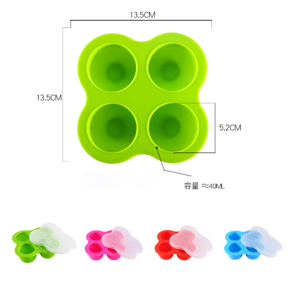 4-hole silicone baby kids food supplement box sealed crisper box ice grids ice cream fruit ice mold baking cake pan