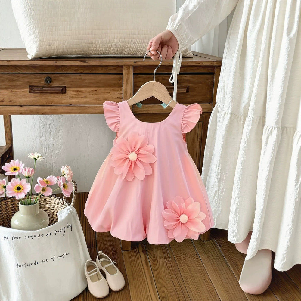 Girls' summer dress - stylish and trendy flutter sleeve princess dress for toddlers and babies - floral summer outfit