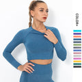 Clearance: trendy seamless knit sexy solid color long sleeve top - women's yoga, workout, running, fitness breathable t-shirt
