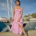 spring/summer new arrival: v-neck camisole dress with a-line silhouette, embroidered floral cutouts, and cinched waist – a slim-fit, cross-border style maxi dress