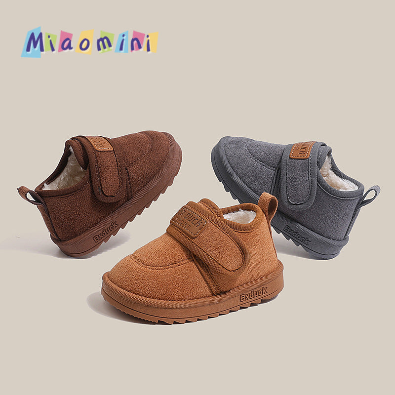 winter new boys' fleece-lined warm cotton shoes, girls' soft-soled casual shoes, kids' large cotton shoes, ages 1-6