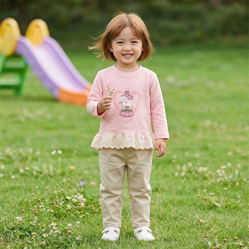 Springnew arrivalgirlk-style bottom sweatshirt baby girl kidsoutwear cartoon t-shirtlong sleevestops children's clothing
