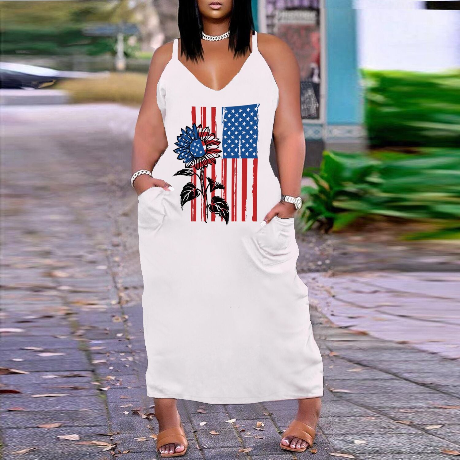 SK2411 European and American sexy suspender loose print large size dress