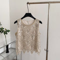 Korean style commute chic: heavily beaded sequin vest - women's v-neck single-breasted light luxury design vest, elegant top