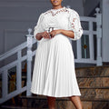 european and american women's clothing  summer new fashion elegant lace hollow-out sexy pleated plus size foreign trade dress