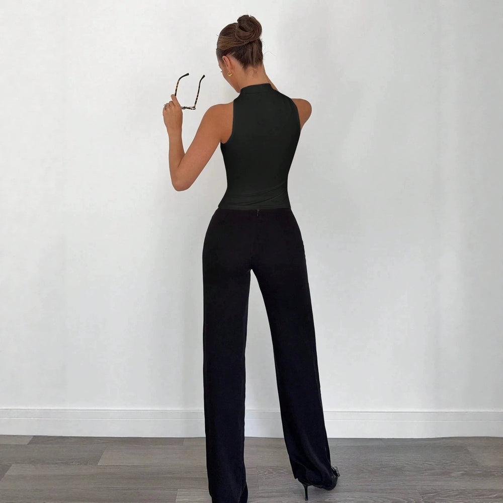spring/summer women's high neck metallic ring sleeveless off-shoulder stretch tank top - suitable for , , and independent e-commerce stores