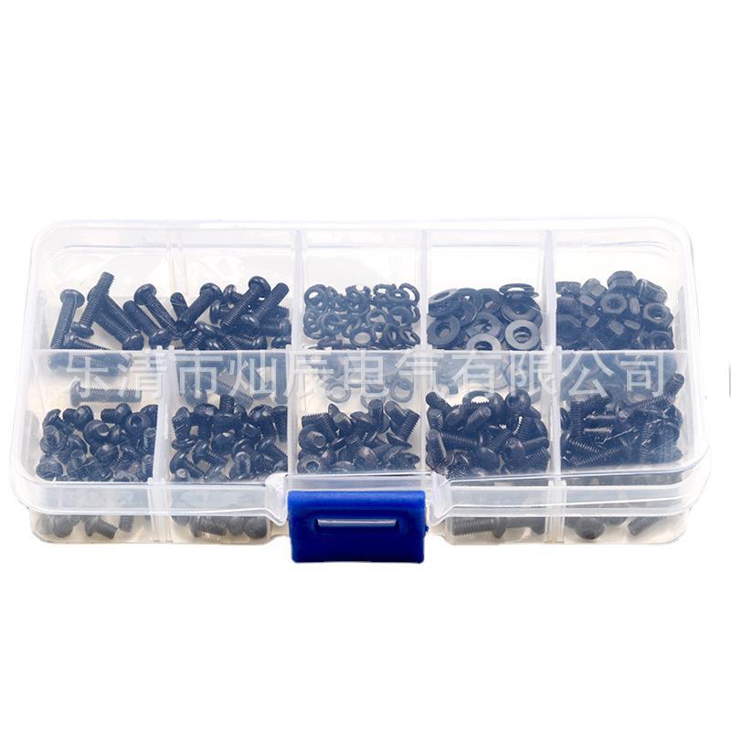 Cross-border supply 300PCS anti-loose bolt nut flat pad black, round head hexagon bolt M3 spring gasket