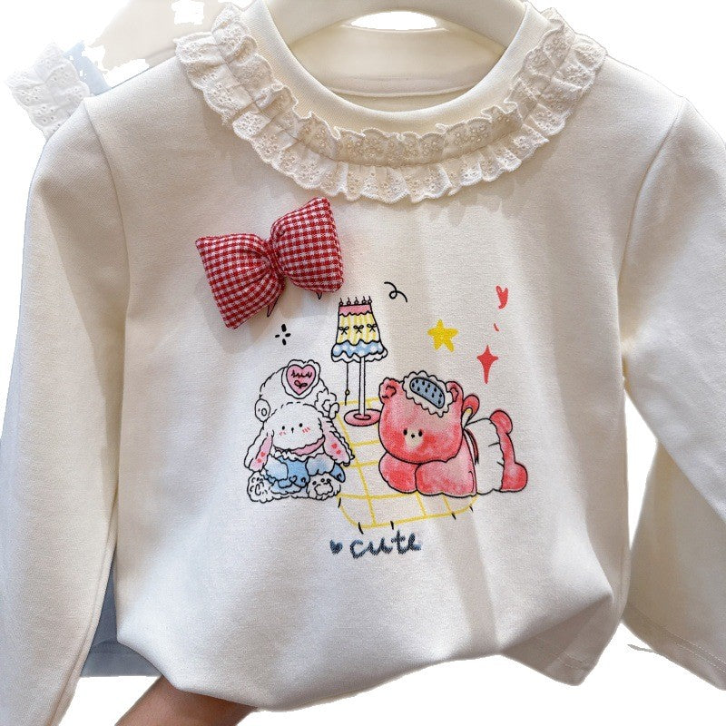 Spring new arrivalgirlfashionsweatshirtkidsoutwearlong sleevesfashionable bottom baby girltopst-shirt children's clothing trendy t