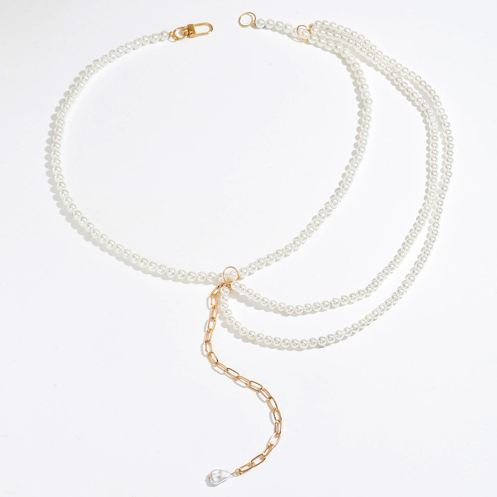 Fashion cross-border multi-layered imitation pearl waist chain niche stylesense of designeasiest for match tassel waist chain pants chain for women