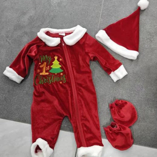 Newborn christmas onesie with hat and gloves