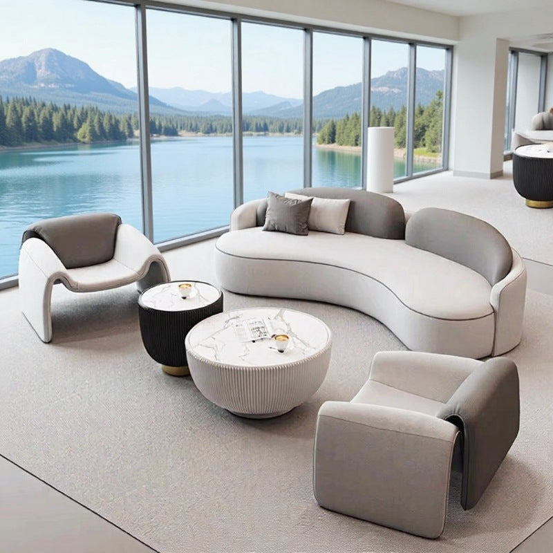 Hotel lobby, vip lounge, reception area, curved/round sofa set for sales offices and meeting rooms