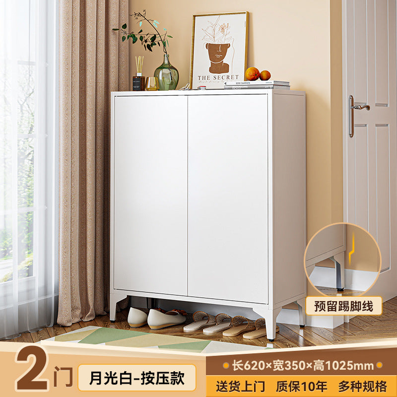 Steel shoe cabinet for home, shoe rack for entryway, hallway organizer with door and lock, minimalist large capacity faux stone shoe cabinet
