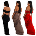 C6822 cross-border   fashion women's solid color sexy bandeau pleated skirt two-piece set