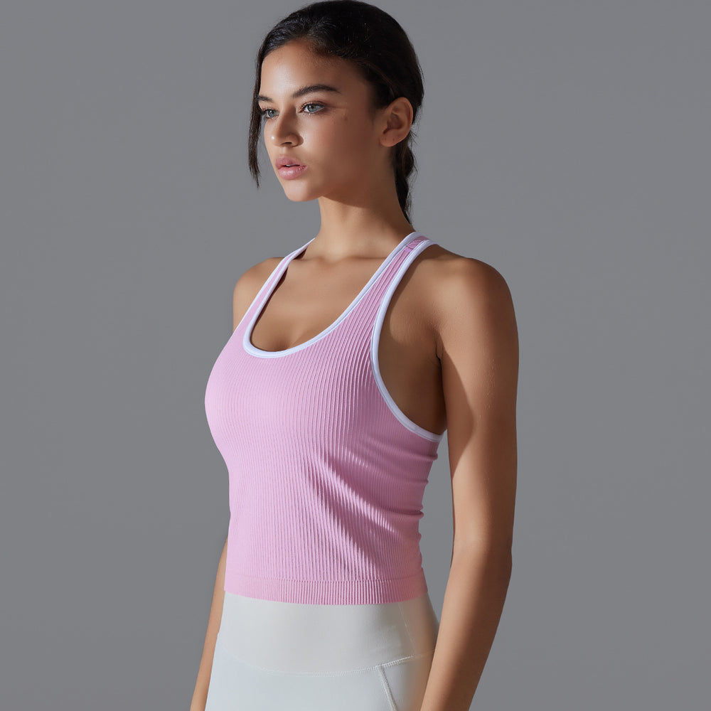 New ribbed knit yoga tank top - sleeveless u-neck, quick-dry, breathable, compression fit for running, sports, and fitness