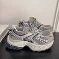 Chunky platform monster dad shoes - women's trendy ins style, spring 2026 new arrival, versatile retro silver-gray athletic casual sneakers