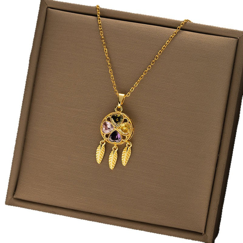 [titanium steel] high-end flower clover pendant cross-border accessible luxury full diamond necklace for women easiest for match clavicle chain jewelry